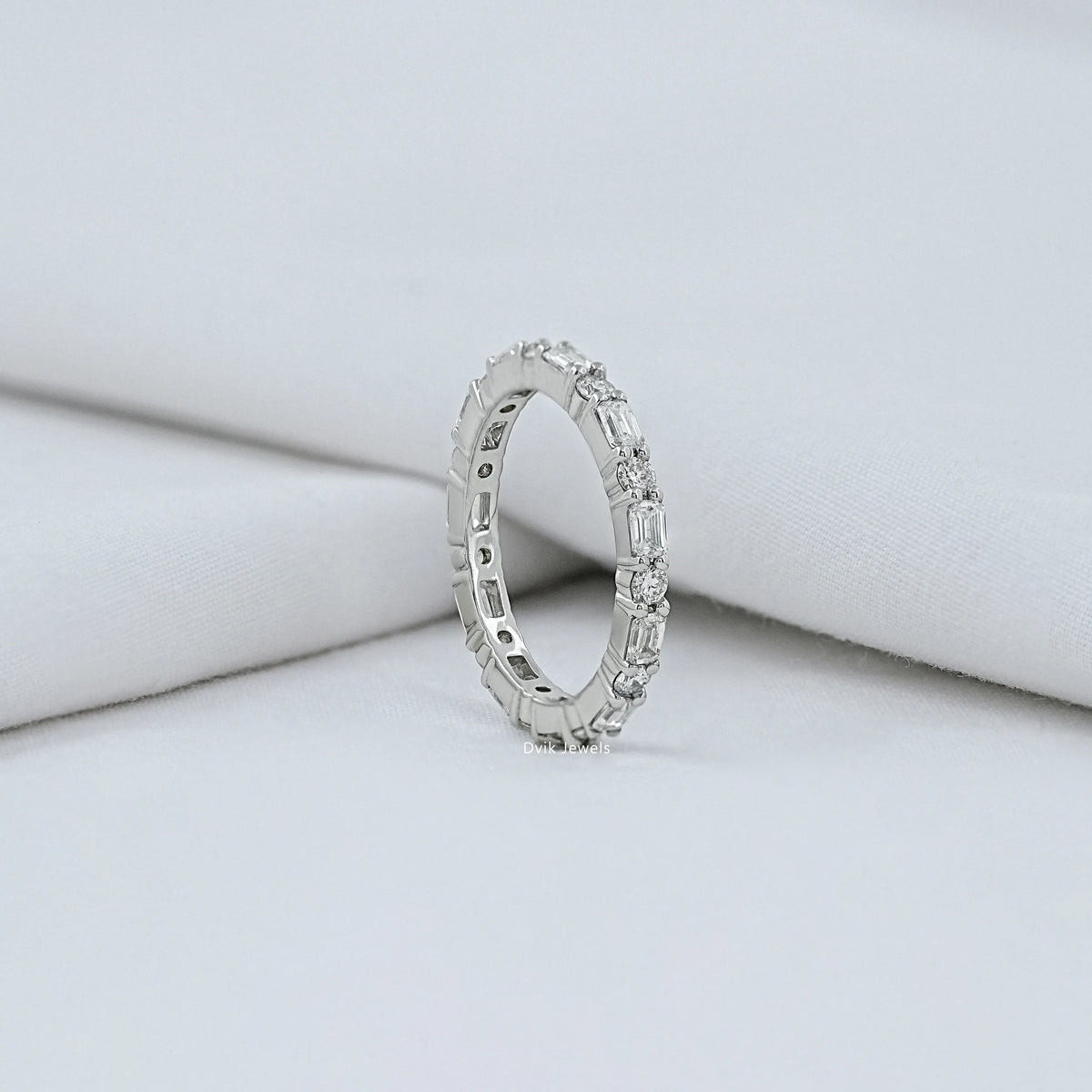 Emerald And Round Diamond Eternity Band