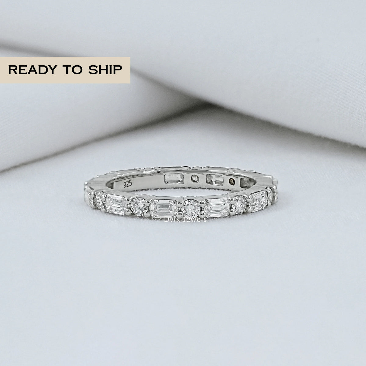 Emerald And Round Diamond Eternity Band