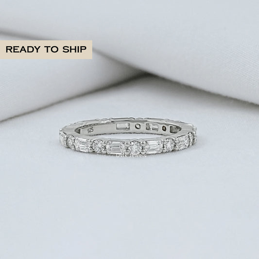 Emerald And Round Diamond Eternity Band