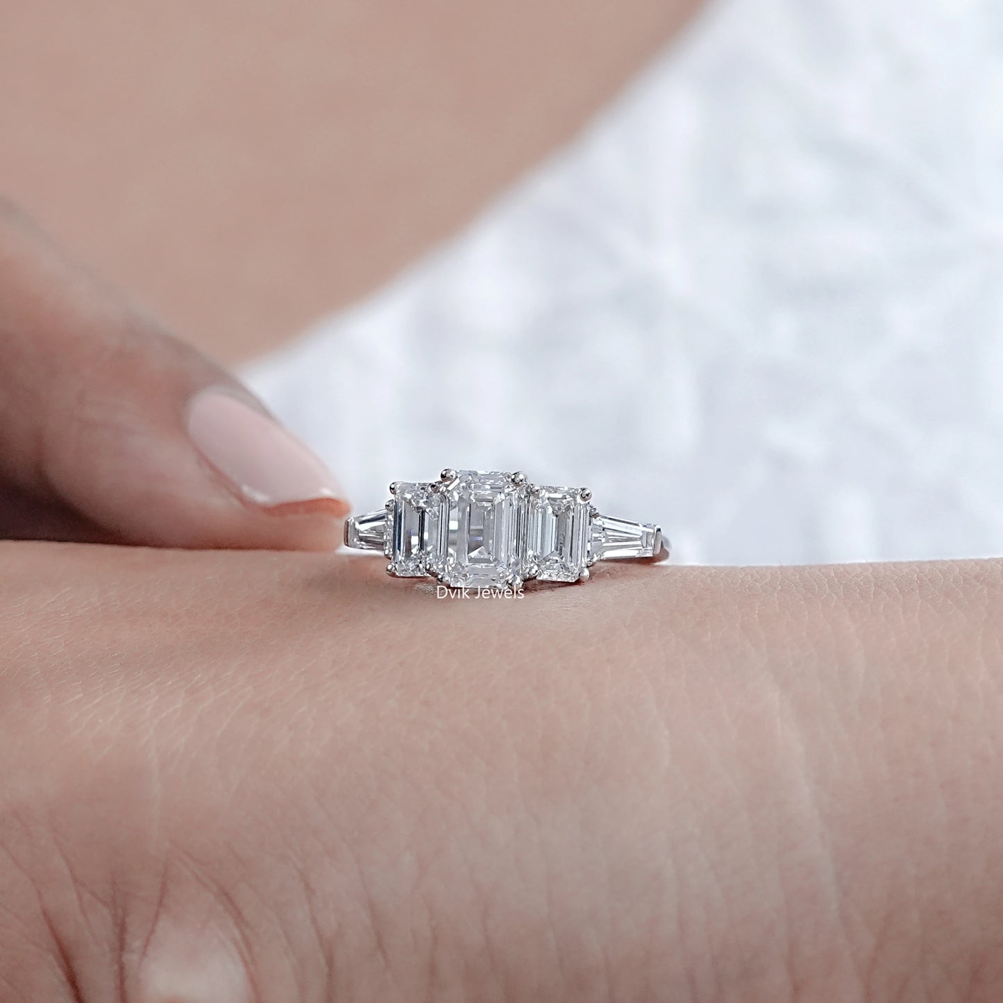 Five Stone Emerald Cut Baguette Diamond Ring