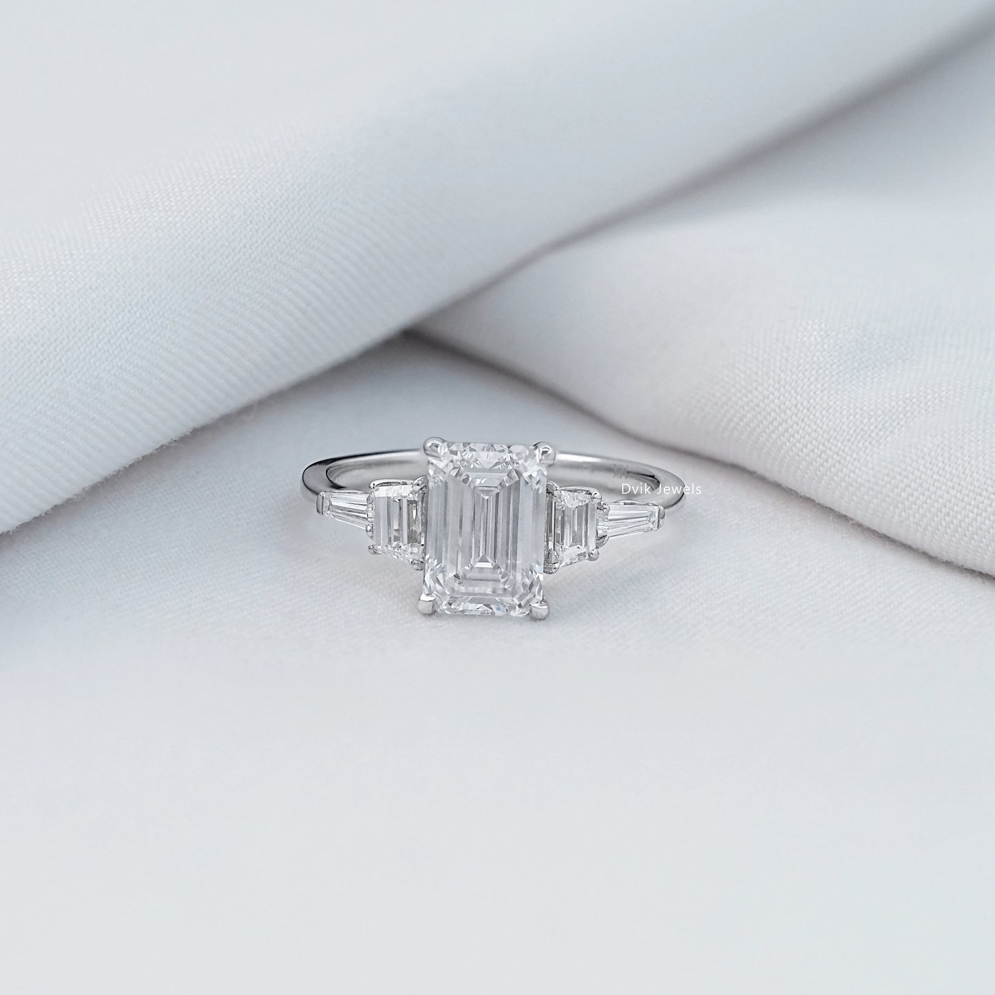 Emerald Shape Lab Diamond  Five Stone Diamond Ring