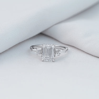 Emerald Shape Lab Diamond  Five Stone Diamond Ring