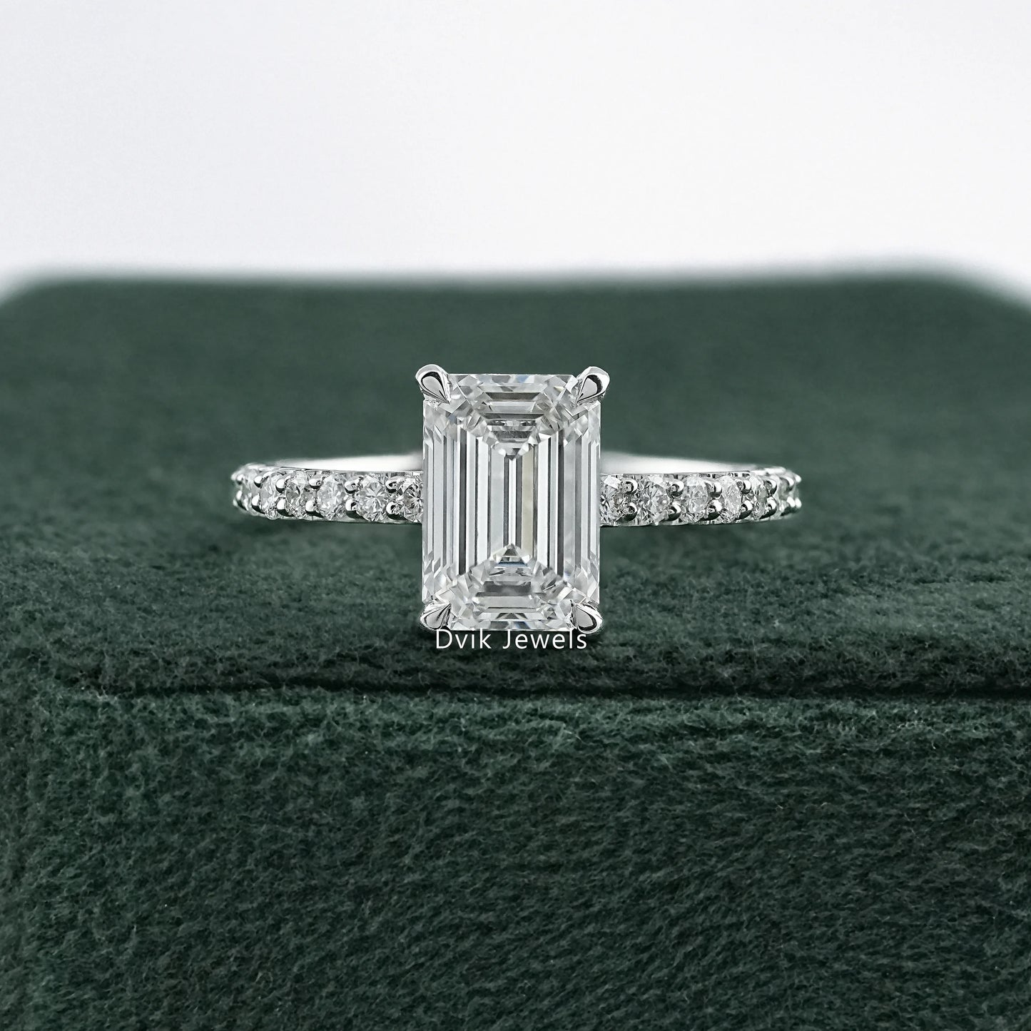 Emerald Cut Lab Diamond Hidden Halo Solitaire Accent Ring