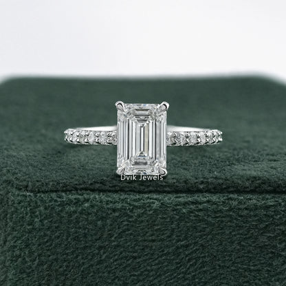 Emerald Cut Lab Diamond Hidden Halo Solitaire Accent Ring
