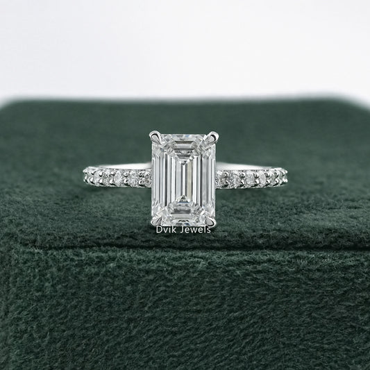 Emerald Cut Lab Diamond Hidden Halo Solitaire Accent Ring