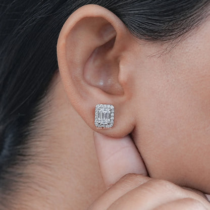 Emerald Cut Lab Grown Diamond Halo Stud