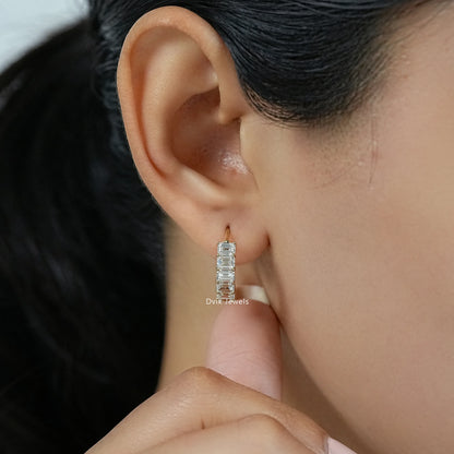 Emerald Cut Lab Grown Diamond Hoop Earrings