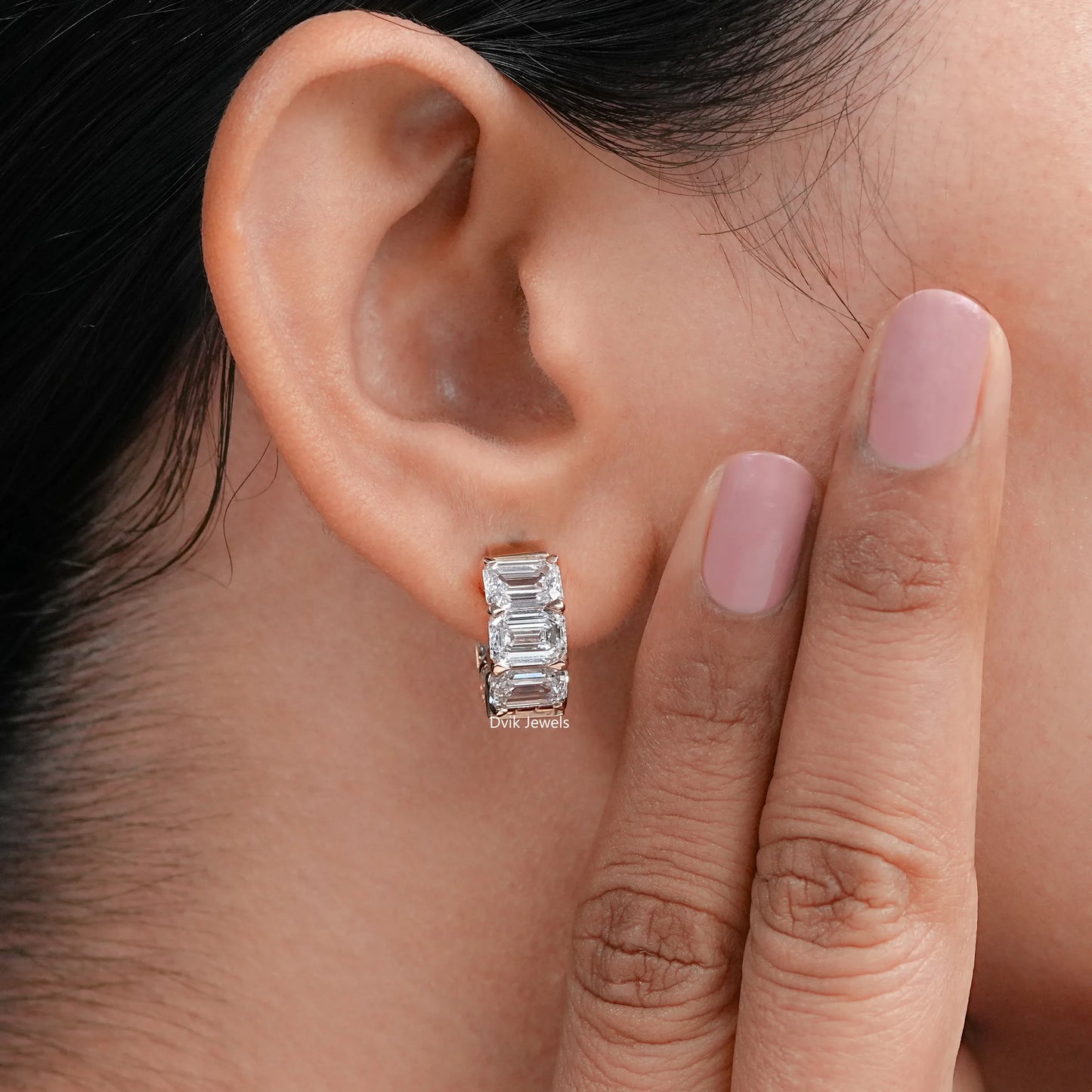 Emerald Cut Lab Diamond Huggies Earrings