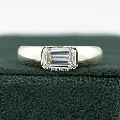 Emerald Cut Lab Diamond Solitaire Ring with Wide Band by Dvik Jewels, perfect for gitting