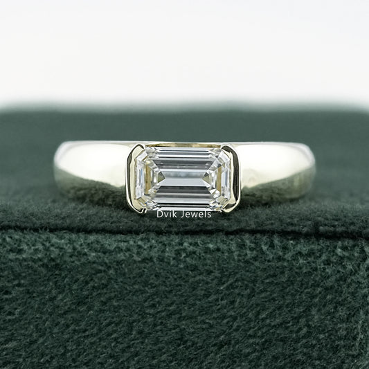Emerald Cut Lab Diamond Solitaire Ring with Wide Band by Dvik Jewels, perfect for gitting