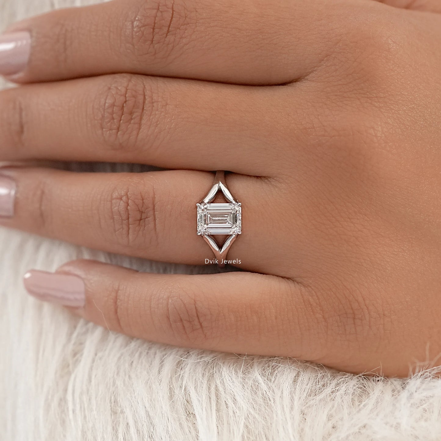 Emerald Cut Lab Grown Diamond Split Shank Ring