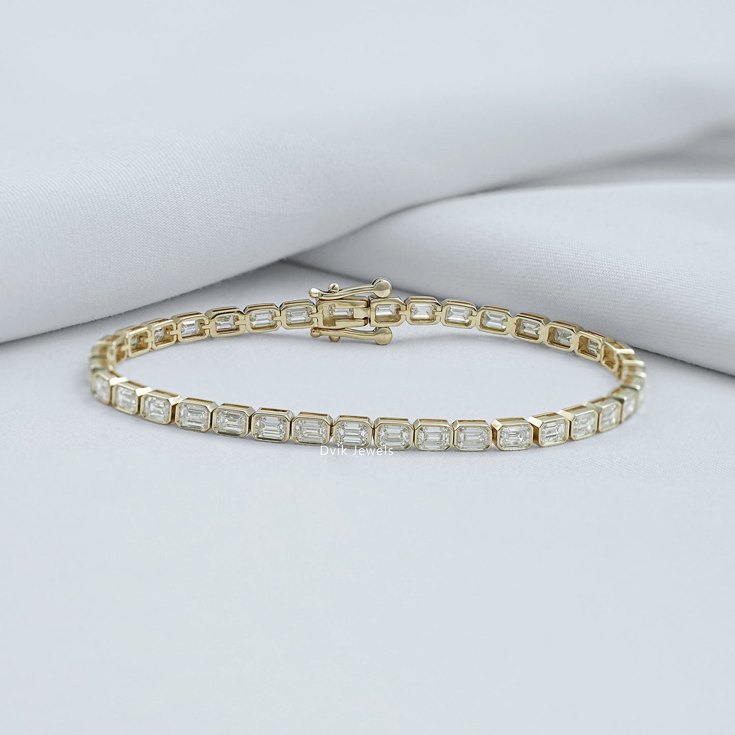 Emerald Cut Lab Diamond Bezel Set Tennis Bracelet Bracelet