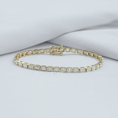Emerald Cut Lab Diamond Bezel Set Tennis Bracelet Bracelet