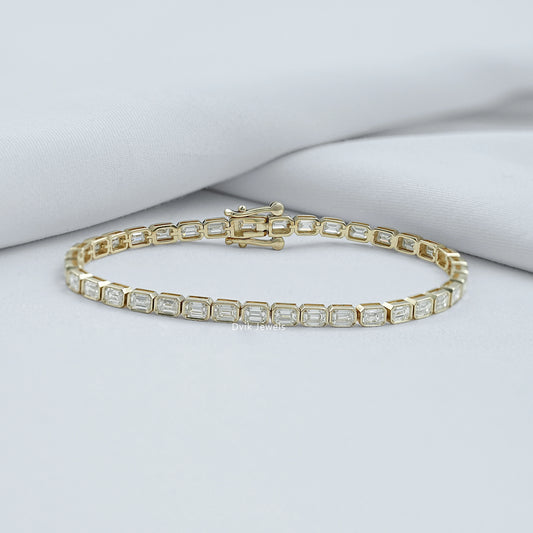 Emerald Cut Lab Diamond Bezel Set Tennis Bracelet