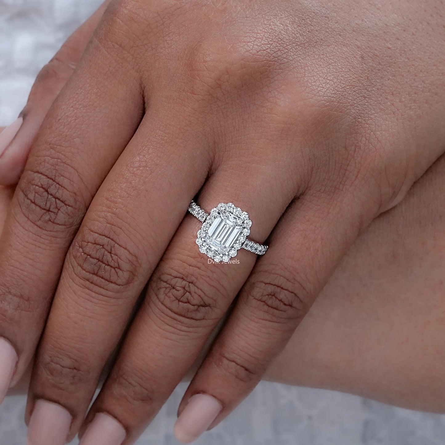 Emerald Cut Halo Diamond Engagement Ring