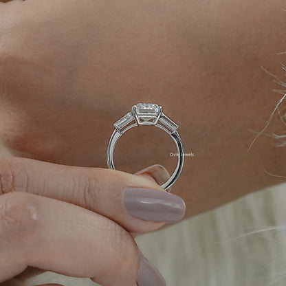 Emerald Cut Lab Diamond Tapered Baguette Side Stone Ring