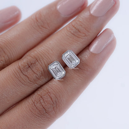 Emerald Cut Lab Diamond Bezel Set Stud Earrings
