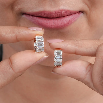 Emerald Cut Lab Diamond Huggies Earrings