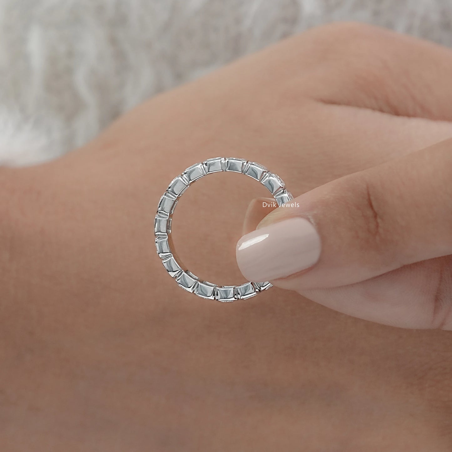 Emerald Cut Diamond Bezel Set Eternity Band