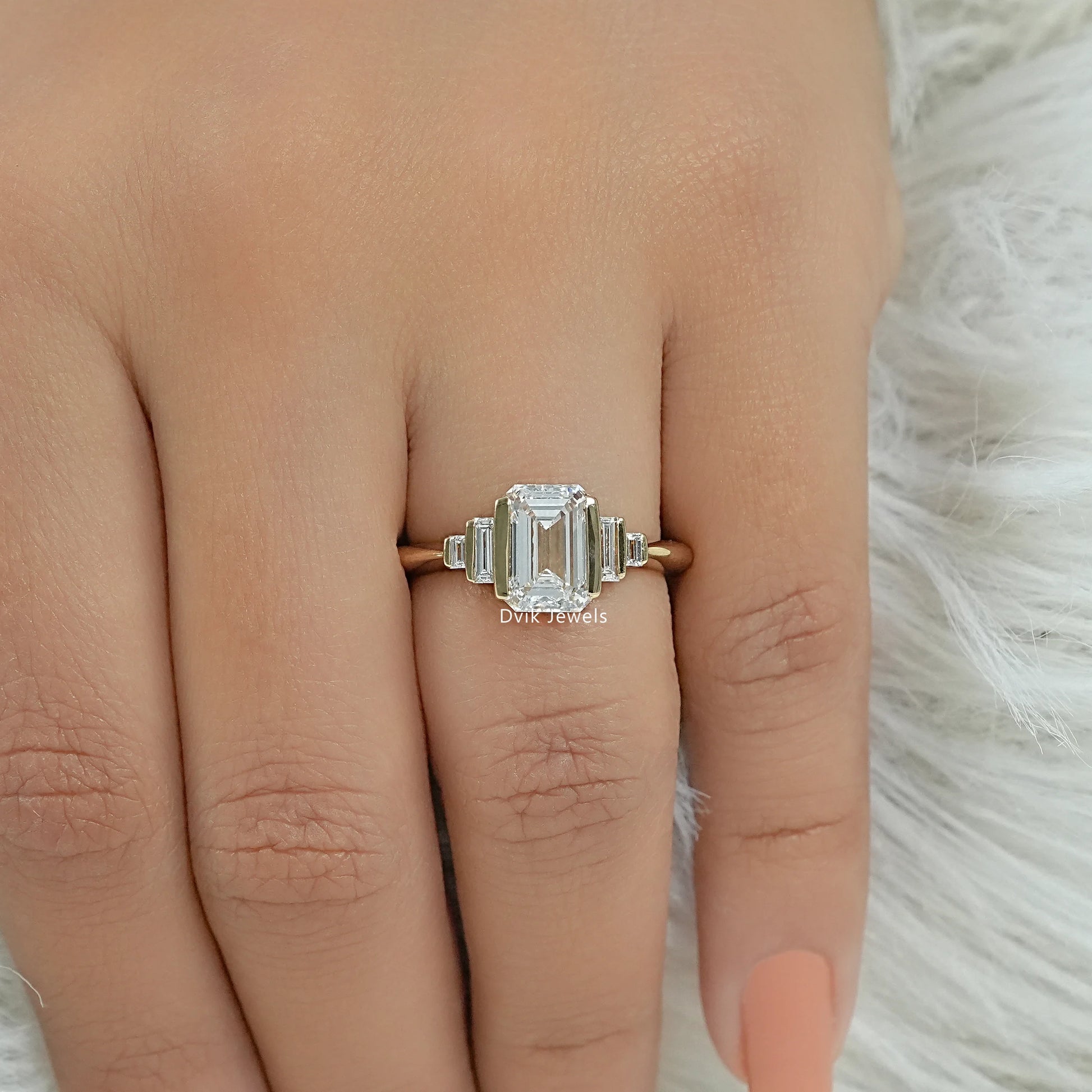 Emerald Lab Diamond Half Bezel Set Engagement Ring Ring