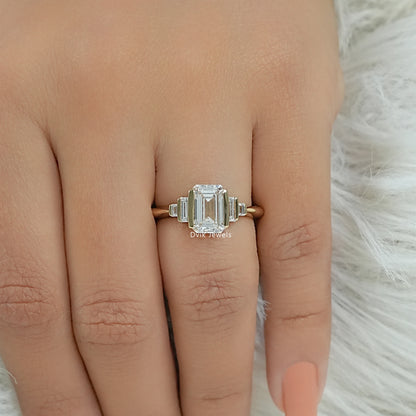Emerald Lab Diamond Half Bezel Set Engagement Ring Ring