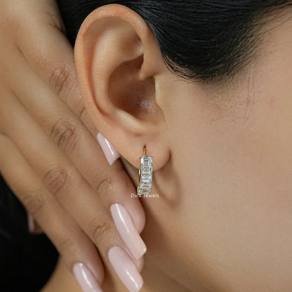 Emerald Cut Lab Grown Diamond Hoop Earrings