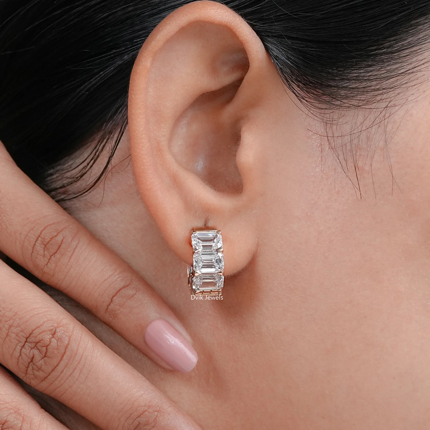 Emerald Cut Lab Diamond Huggies Earrings