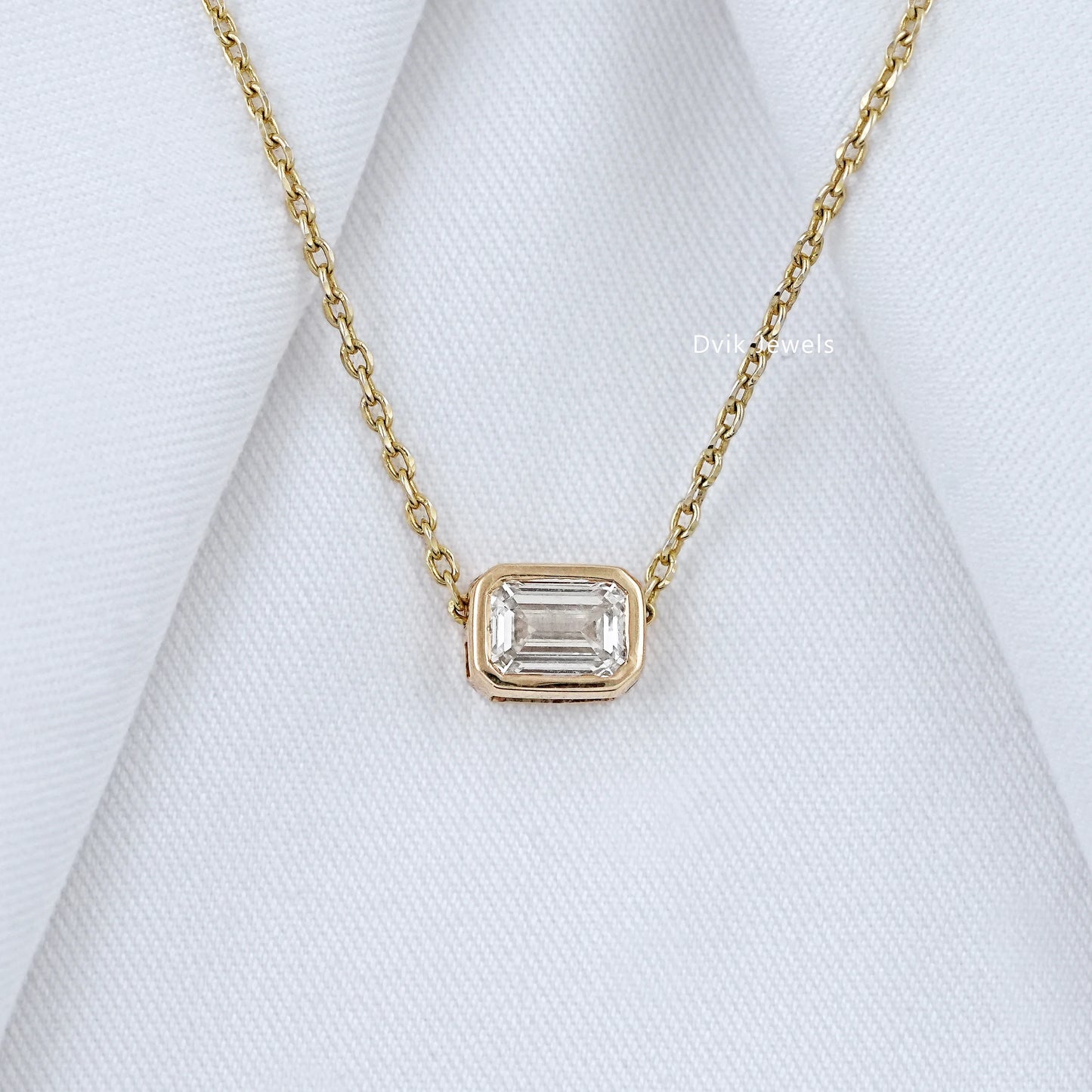 Emerald Cut Bezel Set Diamond Pendant