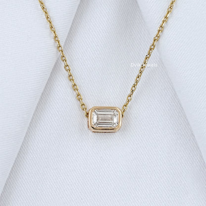Emerald Cut Bezel Set Diamond Pendant