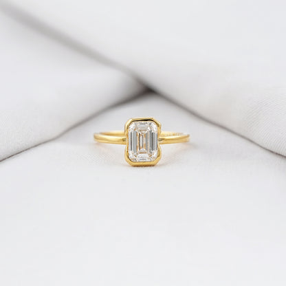 Bezel Set Emerald Cut Lab Diamond Engagement Ring