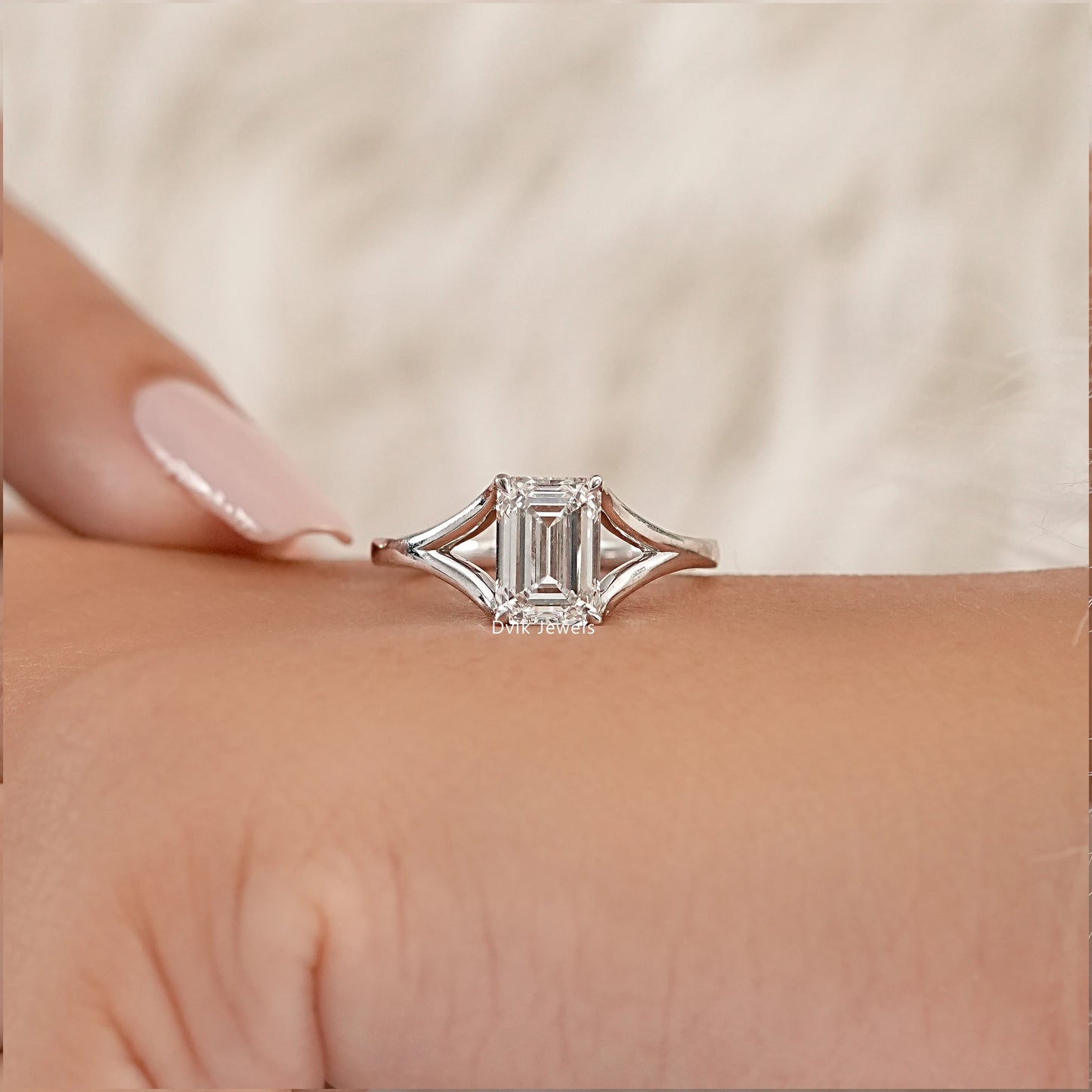 Emerald Cut Lab Grown Diamond Split Shank Ring
