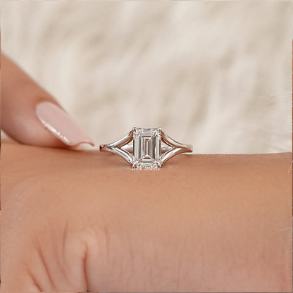 Emerald Cut Lab Grown Diamond Split Shank Ring