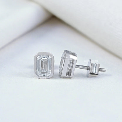 Emerald Cut Lab Diamond Bezel Set Stud Earrings