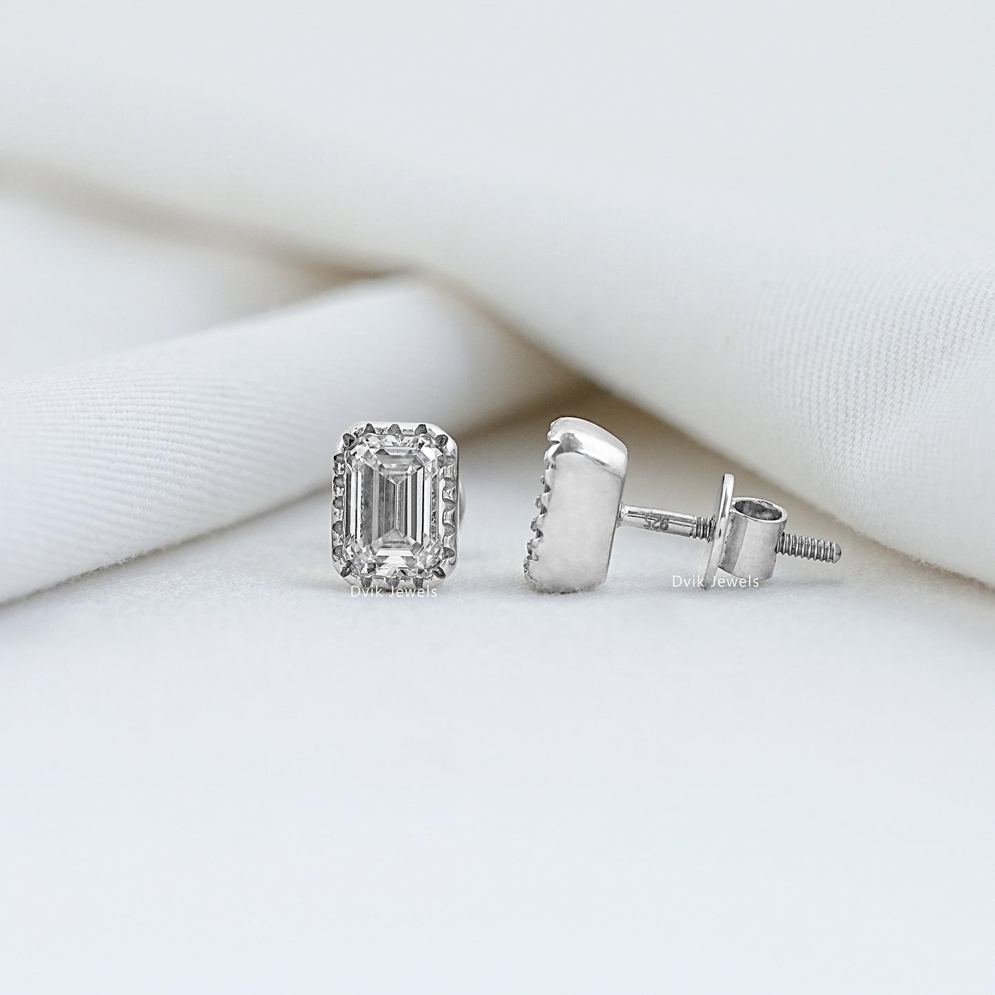 Emerald Cut Eco Friendly Diamond Milgrain Set Earrings
