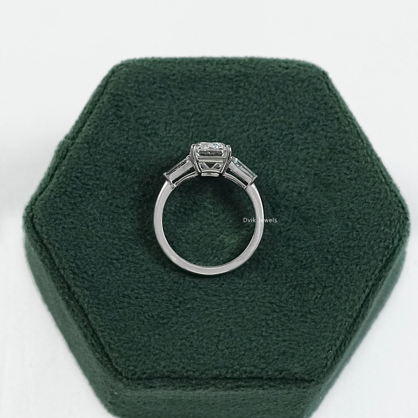 Emerald Cut Lab Diamond Tapered Baguette Side Stone Ring