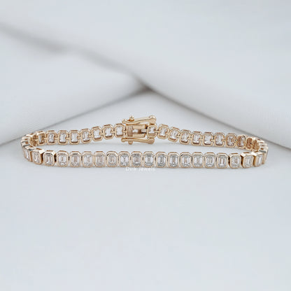 Emerald Cut Lab Diamond Bezel Set Tennis Bracelet