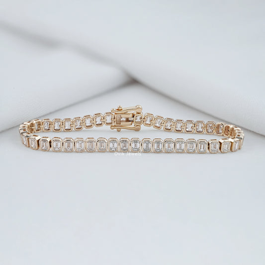 Emerald Cut Lab Diamond Bezel Set Tennis Bracelet