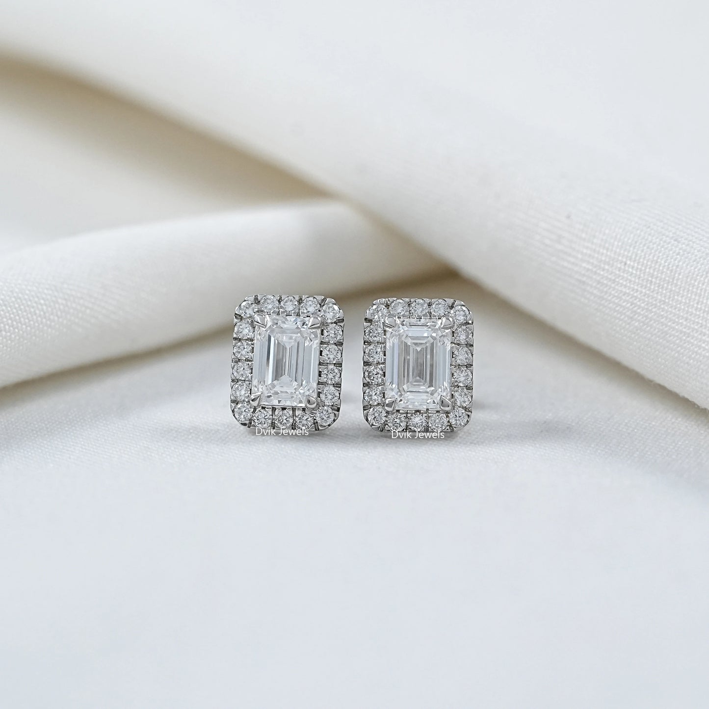 Emerald Cut Lab Grown Diamond Halo Stud