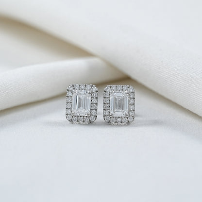 Emerald Cut Lab Grown Diamond Halo Stud