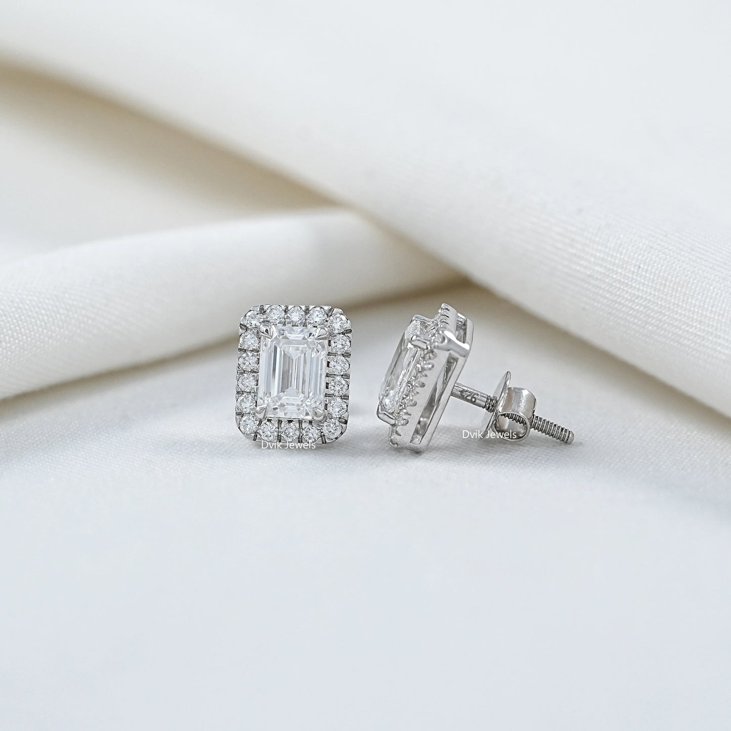 Emerald Cut Lab Grown Diamond Halo Stud