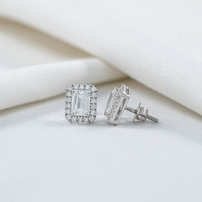 Emerald Cut Lab Grown Diamond Halo Stud