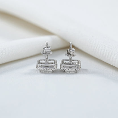 Emerald Cut Lab Grown Diamond Halo Stud