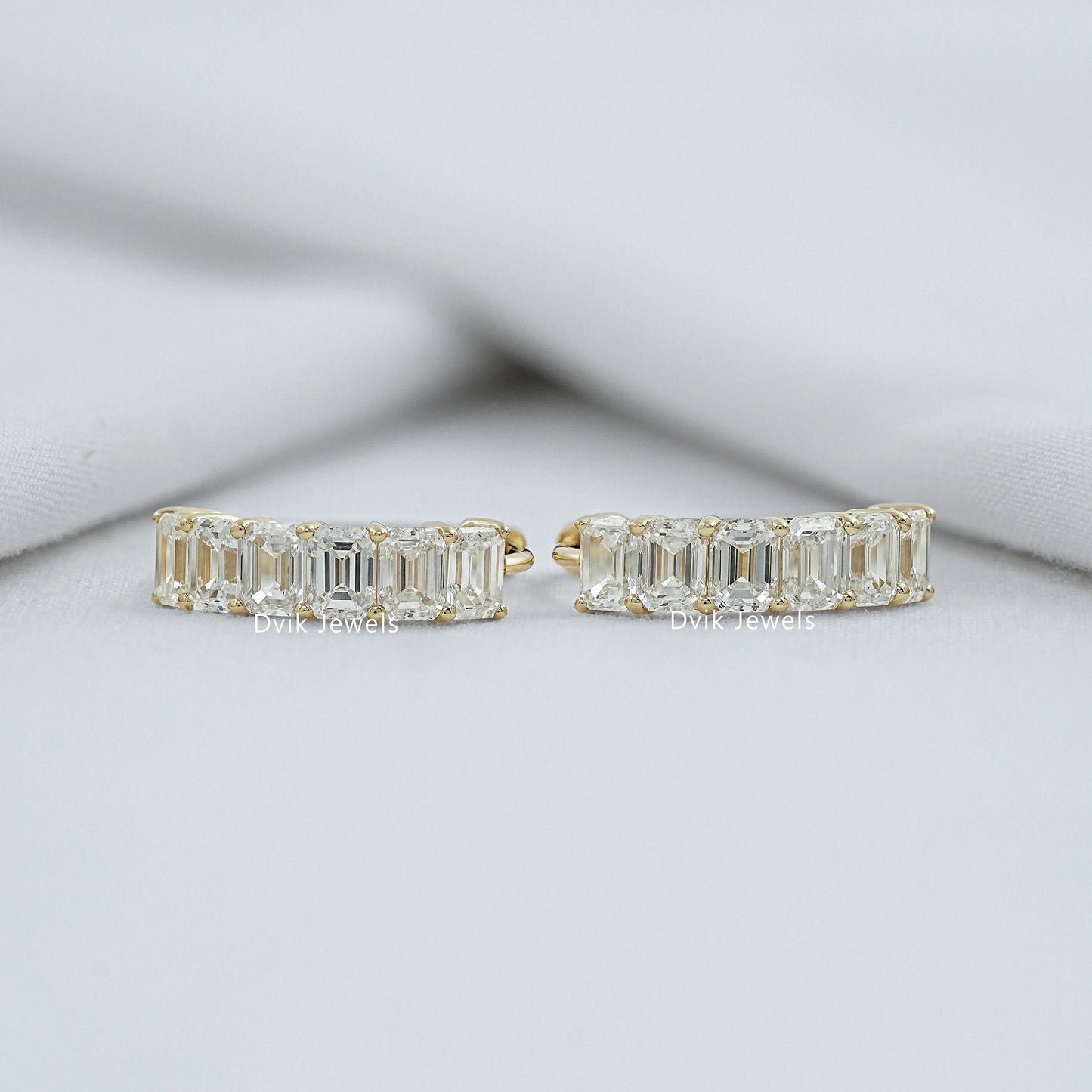 Emerald Cut Lab Grown Diamond Hoop Earrings