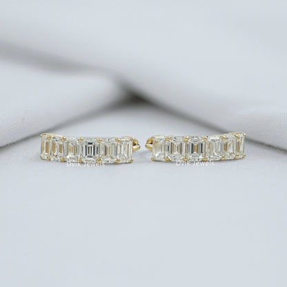 Emerald Cut Lab Grown Diamond Hoop Earrings