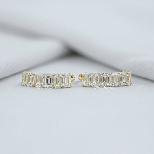 Emerald Cut Lab Grown Diamond Hoop Earrings