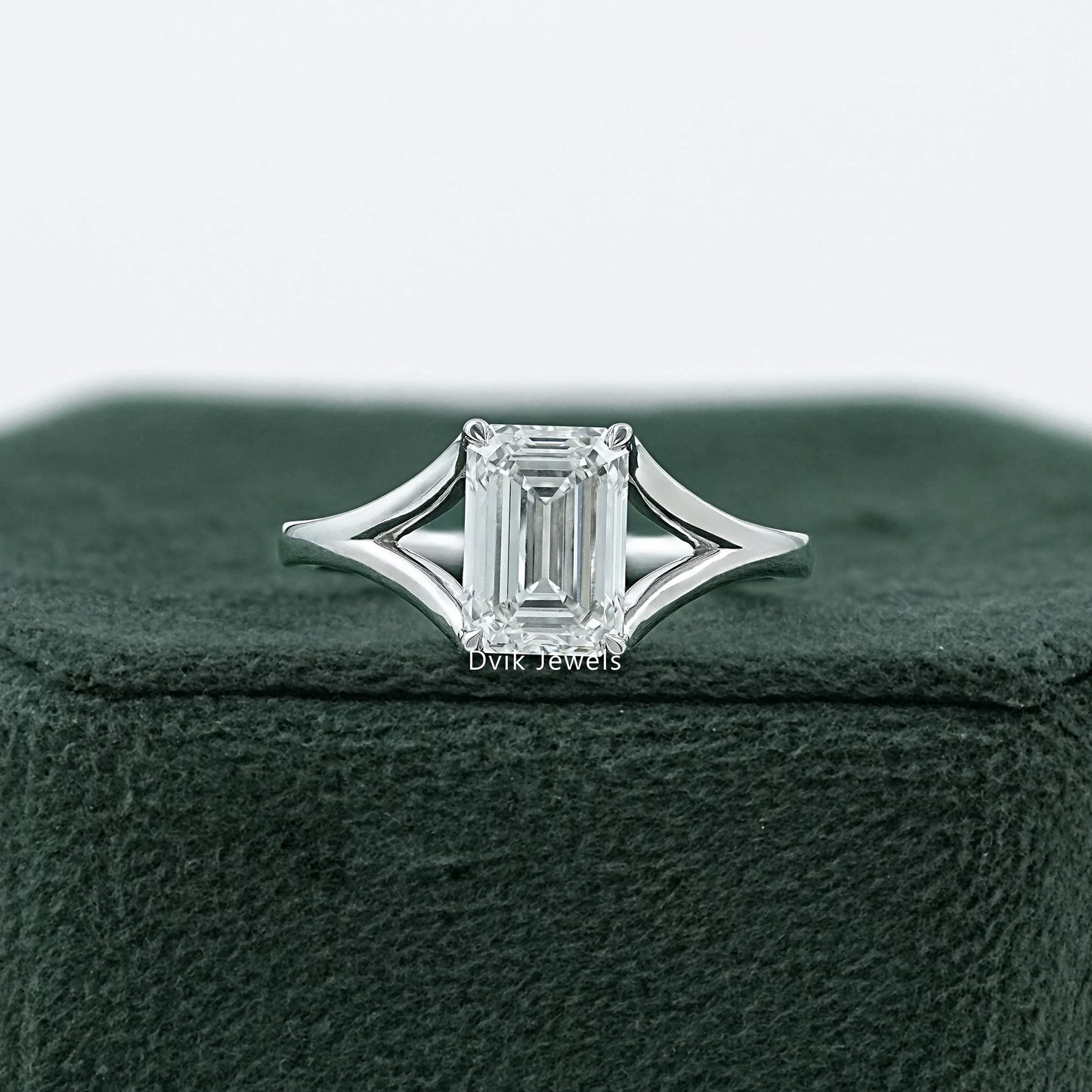 Emerald Cut Lab Grown Diamond Split Shank Ring