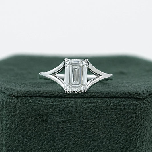 Emerald Cut Lab Grown Diamond Split Shank Ring Ring
