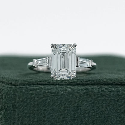 Emerald Cut Lab Diamond Tapered Baguette Side Stone Ring