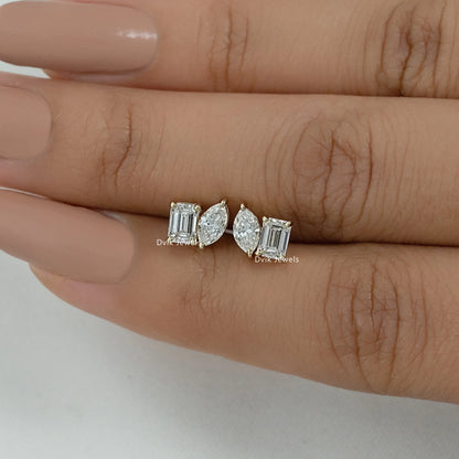 Emerald and Marquise Cut Lab Diamond Toi Moi Stud Earrings Earrings
