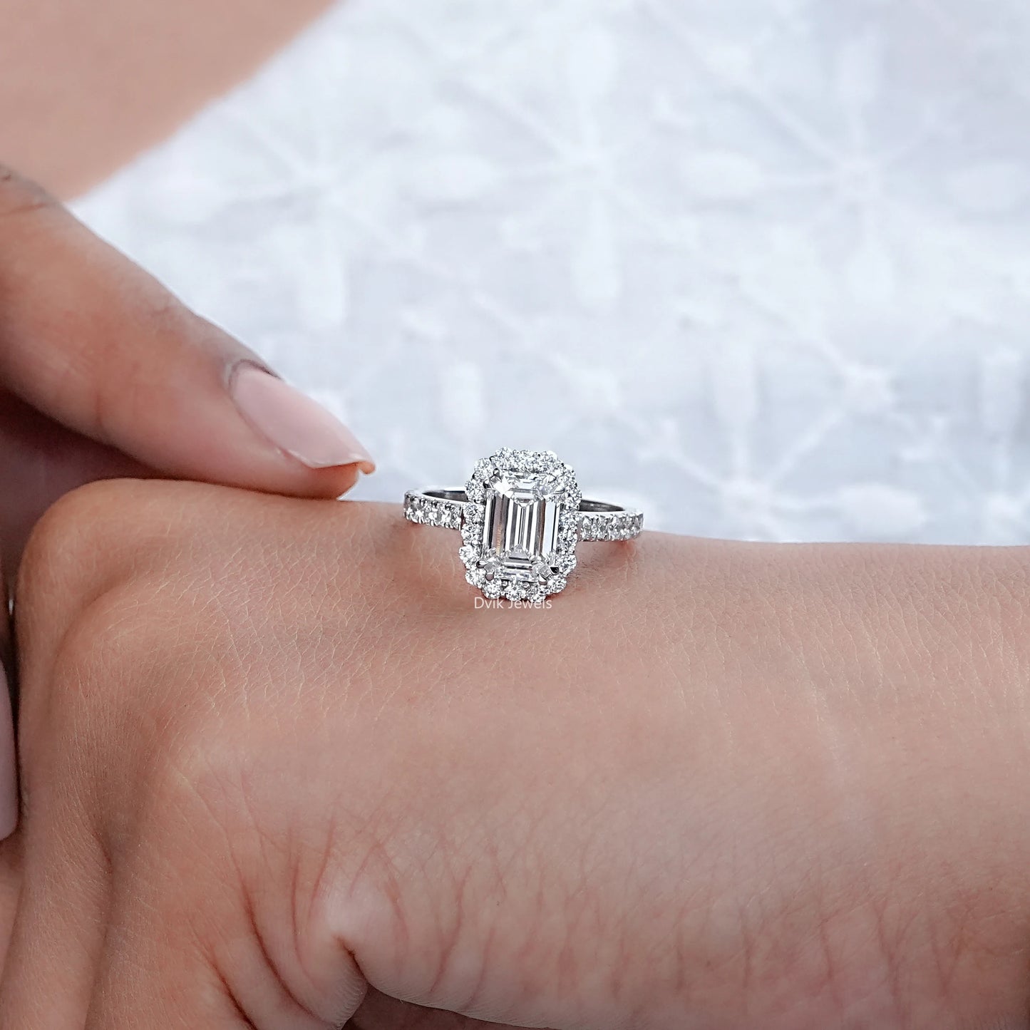 Emerald Cut Halo Diamond Engagement Ring